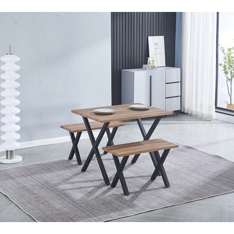 Ensemble de table de cuisine + 2 tabourets en MDF avec pieds en métal noir -PEGANE- (1/2)