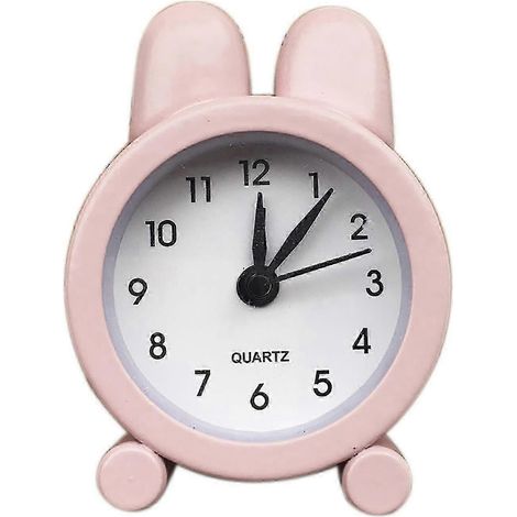 Réveil de bureau en forme de lapin, mini réveil en métal mignon fabriqué en plastique, idéal pour les étudiants, de couleur rose. (1/5)