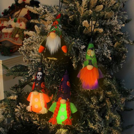 Ensemble de 4 Halloween Mignon Gnome Poupée Arcade Light Up Ornement Sans Visage Vieil Homme Décoration De Vacances Pendentif (1/5)