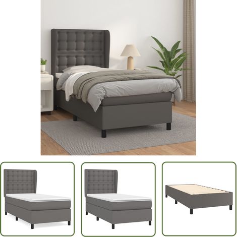The Living Store Sommier à lattes de lit avec matelas Gris 90x200 cm Similicuir - Lit Plateforme - Lit Double - Literie - Chambre À Coucher - Meuble Design (1/5)