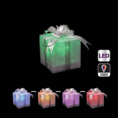Ac-Deco – Déco de Noël lumineuse paquet cadeau LED à variation de couleurs – Dimensions 5x5x5 cm – Pour décoration intérieure festive (1/5)