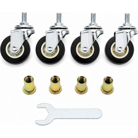 Lot de 4 roulettes pivotantes avec Freins pour radiateurs à Bain d'huile. Installation Facile. Roues de Rechange pour radiateurs électriques et Meubles. Couleur : Argent. (1/5)