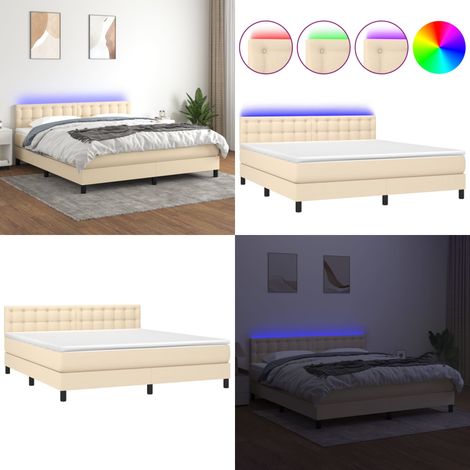 Boxspringbett mit Matratze & LED Creme 180x200 cm Stoff - Boxspringbett - Doppelbett - Schlafraumgestaltung - Cremefarbenes Bett - Bettauflage - Home & Living (1/5)