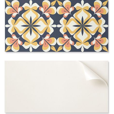 Decoraci贸n autoadhesiva con gr谩ficos para oficina o estudio, 100 x 50 cm, estampado floral geom茅trico.