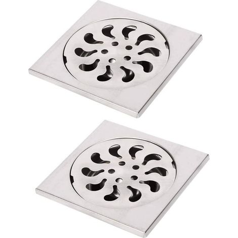 Lot de 2 siphons de sol en acier inoxydable, grille de douche carrée avec filtre et récupérateur de cheveux pour salle de bain, 90 x 90 x 30 mm (1/5)