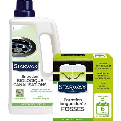 Pack Entretien biologique pour canalisations 1L + Entretien longue durée 500g STARWAX