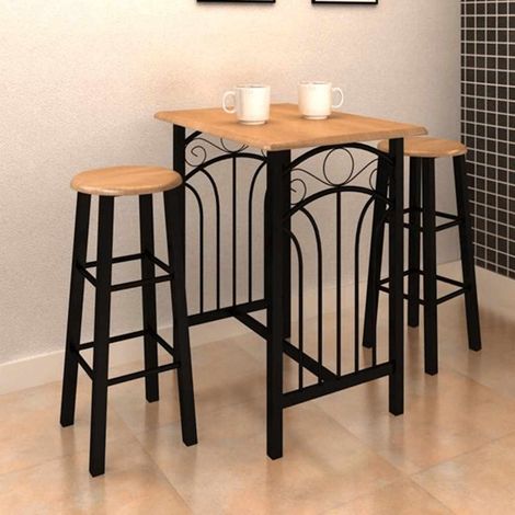 Teenpull – Bartisch- und Hocker-Set 3-tlg. Holz und Stahl (1/5)