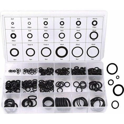 O-Ring-Set, 225-teilig, Anti-Vibrations-Gummischeiben, 18 Größen, O-Ring-Sortiment-Set, Dichtungsring-Set, O-Ring-Unterlegscheiben-Set, Dichtungssortiment-Set (schwarz)