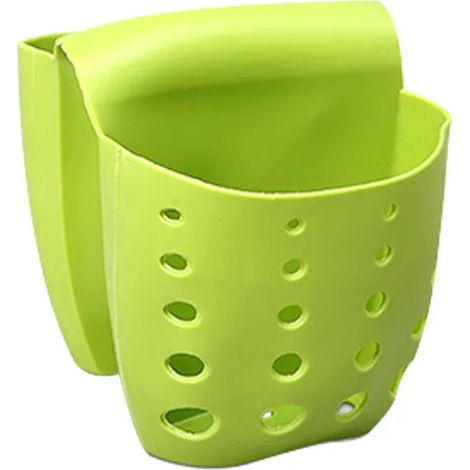 (Vert clair) Organisateur d'évier double avec panier, porte-ustensiles, porte-savon et porte-éponge, accessoire de rangement pour salle de bain (égouttoir suspendu). (1/5)
