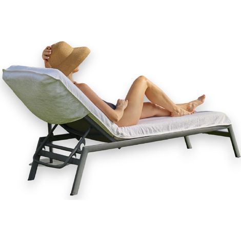 Housse de Chaise Longue en Coton éponge Serviette de Chaise de Plage Serviette de Plage ajustée Blanc (1/5)