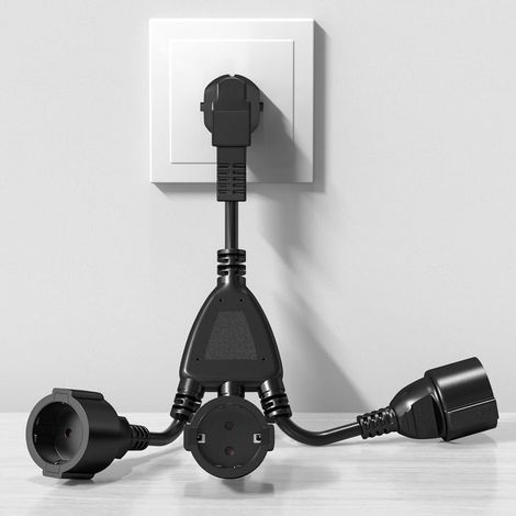 Fiche Triple pour Prise,Rallonge électrique 3 en 1,3 en 1 Adaptateur de Prise Distribution à 3 Voies IP44 Protection pour Intérieur et Extérieur,Maison,Voyages,16A/250V/4000W (1/5)