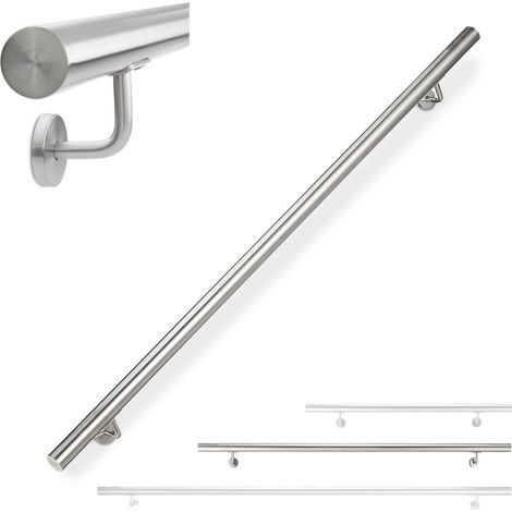 Corrimano tondo moderno scale interno esterno 12,5 x 100 cm in acciaio inox argentato 130009522