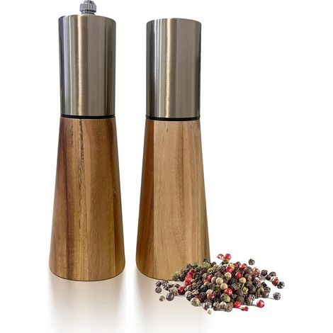 Lot de 2 moulins à poivre et sel manuels en acier inoxydable, épaisseur réglable, convient pour la cuisine, le barbecue, le pique-nique (1/5)