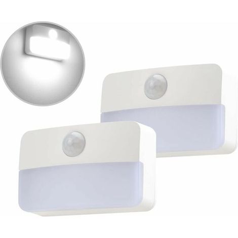 Veilleuse avec détecteur de mouvement, lumière à capteur, 2 lampes LED pour armoires, lampe d'appoint fonctionnant sur piles,blanc froid (1/4)
