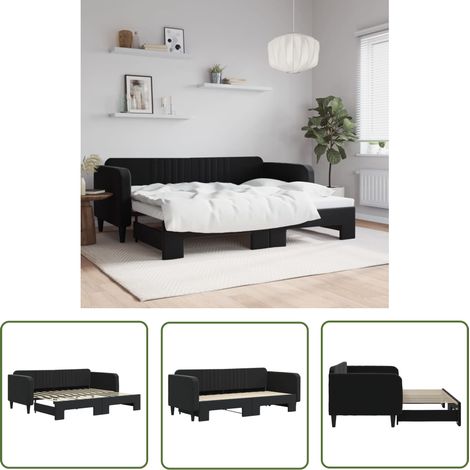 The Living Store Tagesbett Ausziehbar Schwarz 90x200 cm Samt - Schlafsofa - Doppelbett - Gästebett - Samtsofa - Wohnzimmermöbel (1/5)