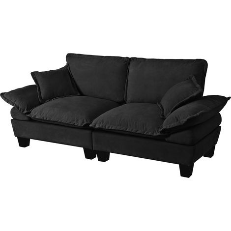 Canapé 2 places modulable en tissu noir, style voile avec accoudoirs arrondis, confort moelleux et design compact pour petit salon ou appartement - CHICFURN (1/5)