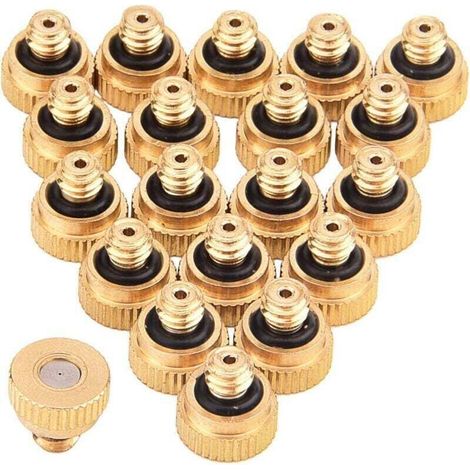 Packung mit 20 Messing-Sprühdüsen für Außenkühlsysteme und die Staubbekämpfung in Gewächshäusern und Landschaftsgärten, 0,3 mm (0,012 Zoll) Öffnung, 10/24 UNC (1/5)
