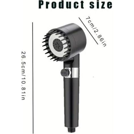 Douche portable réglable avec 3 modes de débit, tête de douche circulaire à effet massage, jet d’eau puissant, accessoire de salle de bain pratique et compact (1/5)