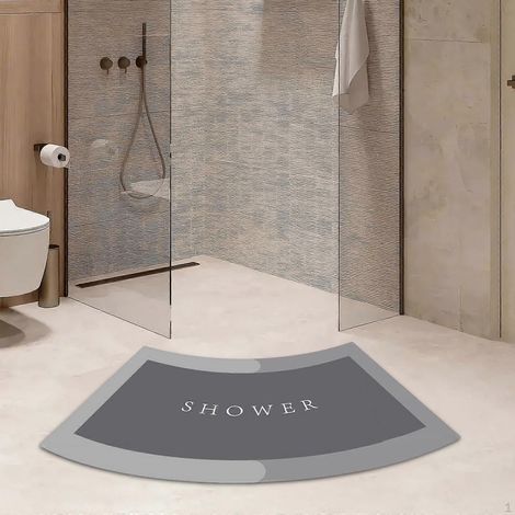 Tapis de bain incurvé, tapis de sol antidérapant pour baignoire et cabine de douche d'angle, (1/5)