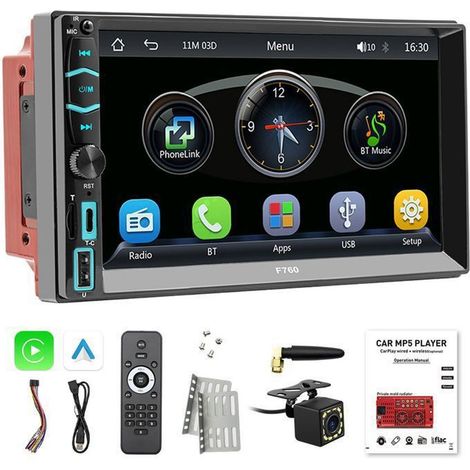 Autoradio 2 Din 7\" écran Tactile, Carplay/Android Auto/MirrorLink, Bluetooth 5.1/FM/RDS, TYPE C Charging