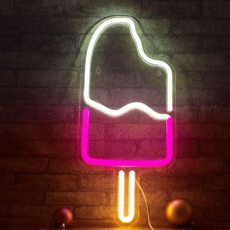 Popsicle Neon,Light LED Crème Glacée Au Néon Lumières Art Mur Décoratif Lights Néon Signes pour Room Wall Enfants Chambre Fête D'anniversaire Bar Décor 8.3''x17.7 '' (Chaud + Rose + Jaune)-Fei Yu (1/4)