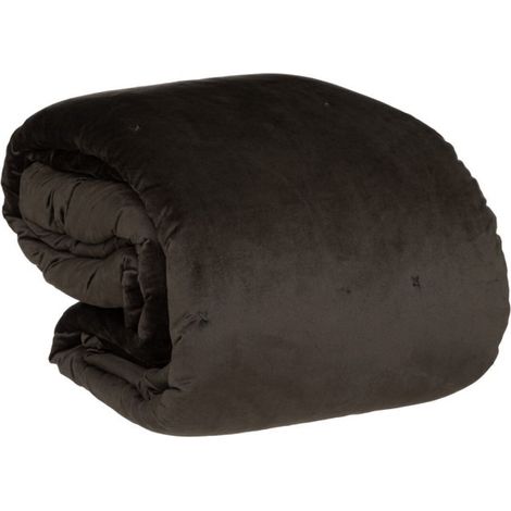 Couvre lit en Velours "Jiling" 240x260cm Gris Foncé (1/3)