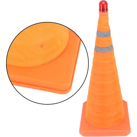 Cône de signalisation pliable 70 cm double bande réfléchissante avec feu d'alerte pour route et chantier (1/5)