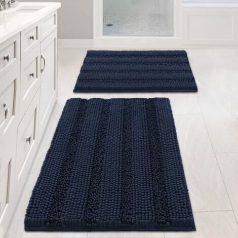 Tapis de bain/tapis de bain, bleu marine, 4361cm + 5181cm, ensemble de 2 pièces, tapis de sol en chenille extra épais, antidérapant. (1/5)