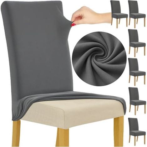Lot de 6 housses de chaise élastiques gris foncé 65x40x35 cm universelles (1/3)
