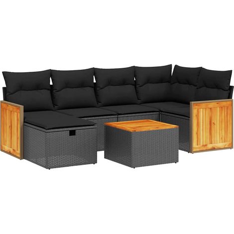 Maison Exclusive - Set Divani da Giardino con Cuscini 7pz Nero Polyrattan