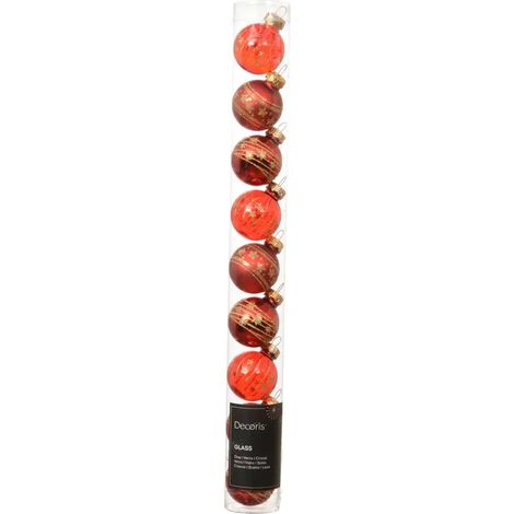 Caja de 9 bolas de Navidad de vidrio rojo brillantes y mate Ø3 cm (1/2)