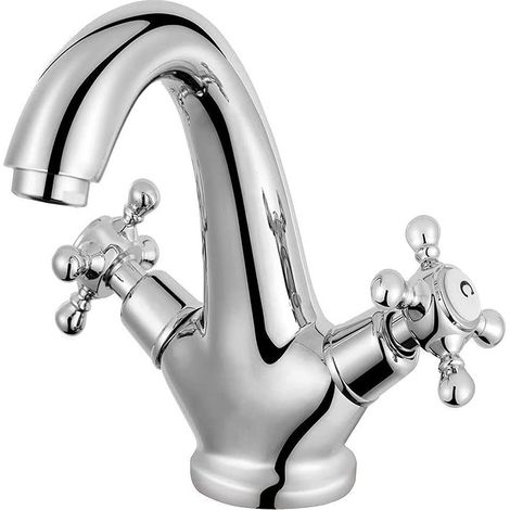 Vintage Chrome Swan Monobloc Basin Taps, simple trou double poignées mitigeur de bain en laiton antique salle de bains évier de navire robinet, Pont du Mont (1/5)