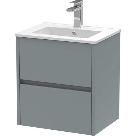 Nuie Havana Matt Coastal Grey 500mm Wall Hung 2 Drawer Vanity Unit and Minimalist Ceramic Basin - HAV2302B (1/4)