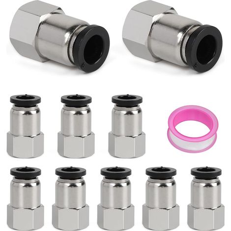 10 x G1/4 BSP Innengewinde-Pneumatikverschraubung PCF8-02, Pneumatikschlauchadapter mit Teflonstreifen für Luftschlauch