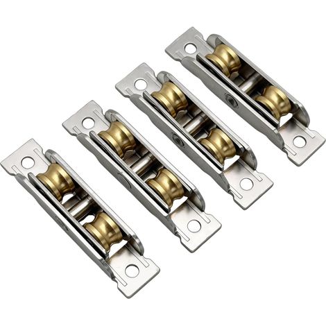 Lot de 4 roulettes à double rainure pour portes coulissantes, en acier inoxydable et cuivre, pour portes de terrasse en verre (1/5)