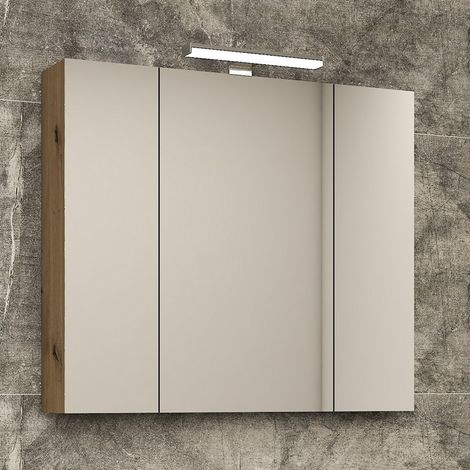 Specchiera bagno 80 cm a tre ante in rovere naturale LAC-EFESTO-80 kamalu