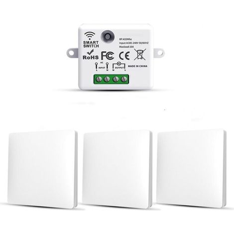 Set mit 3 drahtlosen Lichtschaltern RF433 – 10A 240V Sender und Empfänger – Schnelle Installation ohne Verkabelung