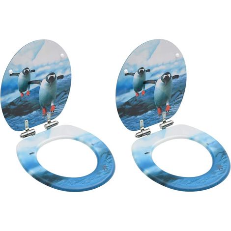 vidaXL Sièges WC couvercle à fermeture en douceur 2 pcs MDF Pingouins (1/5)
