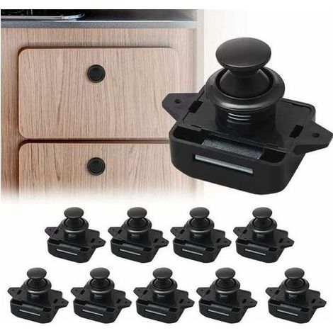 Lot de 10 Bouton Poussoir Verrou Armoire Loquet Sans Clé, Loquet à Bouton Poussoir Ajustement 15-18mm épaisseur Bateau Van Yacht (1/5)