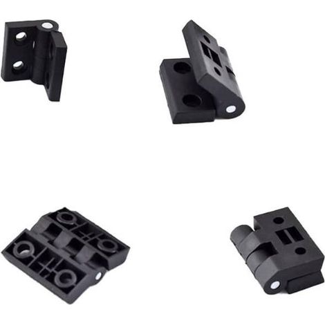 Quatre charnières de porte pliantes en plastique noir- adaptées aux armoires à tension- aux portes d'armoires et aux boîtes électriques (40x40 mm). (1/4)