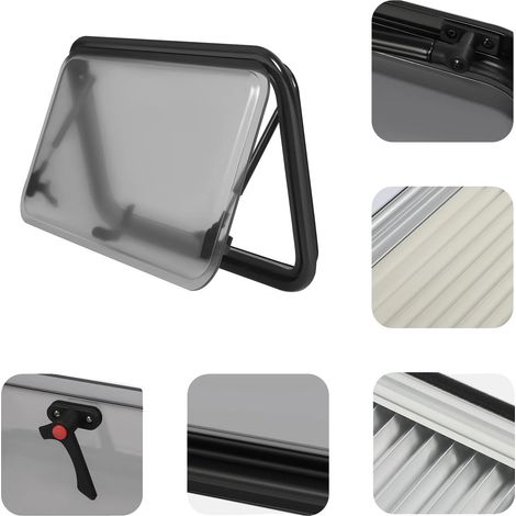 Fenêtre de camping-car, angle d'ouverture maximal 80-85°, dimensions 70cm x 40cm, matériau alliage d'aluminium et acrylique, installation par serrage, poids 5.3kg (1/5)
