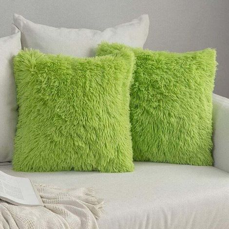 Lot de 2 housses de coussin en fausse fourrure de luxe pour tapisserie d'ameublement de luxe en peluche taie d'oreiller pour canapé chambre voiture 43 x 43 cm vert (1/4)