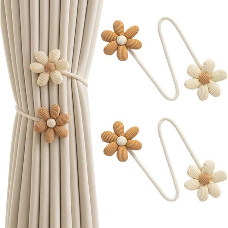 Fermacravatte flessibili per tende, cordoncini per tende floreali, 2 eleganti fermatende fai da te, fermatende decorativi per la camera da letto, beige e caffè (1/5)