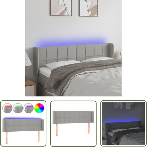 The Living Store Tête de lit à LED Gris clair 147x16x78/88 cm Tissu - Tête De Lit Led - Têtière De Lit - Éclairage Led - Chambre À Coucher - Décoration Murale (1/5)