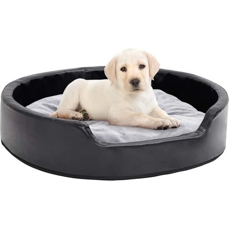 vidaXL Cama para perros felpa y cuero sintético negro gris 79x70x19 cm (1/5)