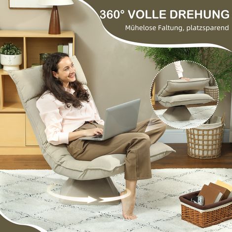 Fauteuil rotatif inclinable à dossier ajustable 5 positions, assise de sol tendance beige (1/4)
