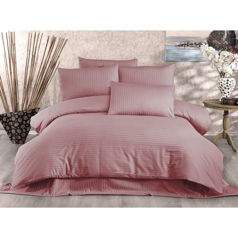 Parure de lit - 1 housse de couette 220 x 240 cm + 2 taies d'oreiller 60 x 60 cm - 80 % coton, 20 % polyester - Coloris poudre