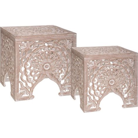 Lot de 2 tables d'appoint gigognes en bois coloris Beige -PEGANE- (1/2)