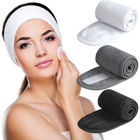 Set di 3 fasce per capelli ultra morbide e regolabili, ideali per lavarsi il viso, per il trucco, la doccia, le maschere e lo yoga (nero + bianco + grigio)