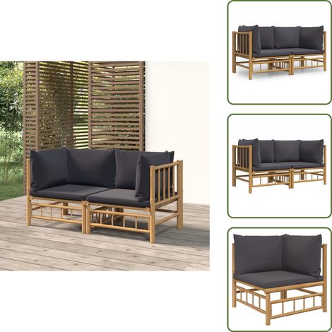 Canapés d'angle de jardin avec coussins gris foncé 2 pcs bambou - Canape D'angle - Mobilier De Jardin - Salon De Jardin - Bambou - Meubles Exterieur
